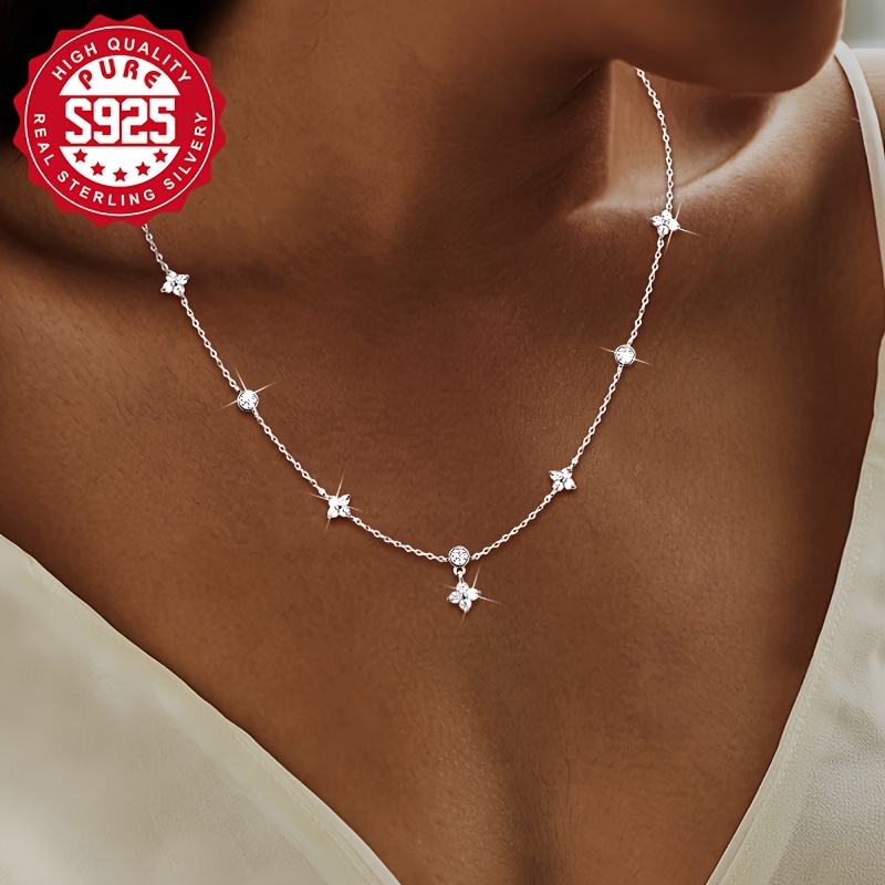 925 Silver Floral Pendant Necklace with Zirconia Stones